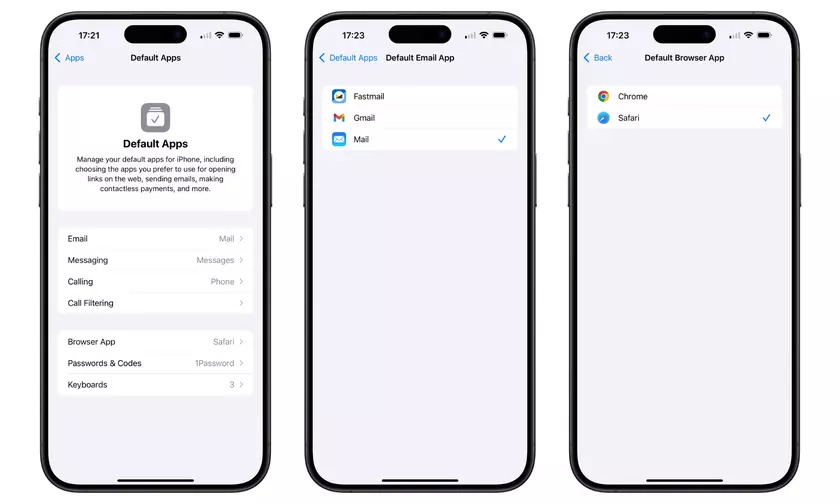 В iOS 18.2 можно будет выбирать типовые приложения как в Android