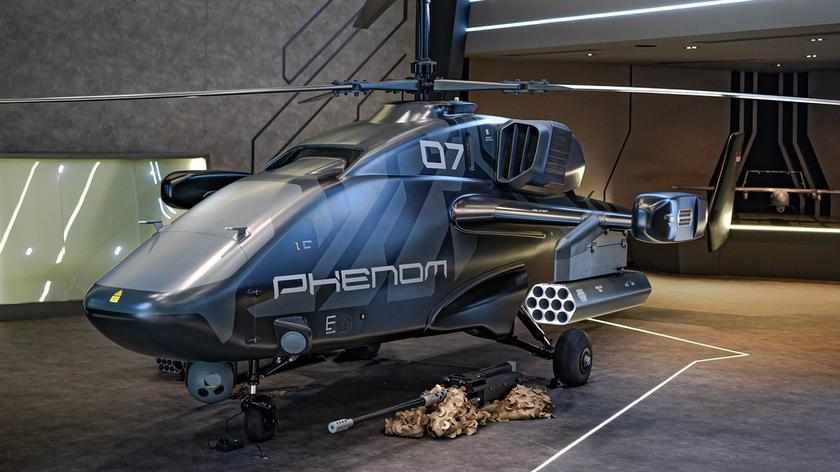 Phenom unmanned helicopter with 12.7mm machine gun and Hydra 70 rockets unveiled
