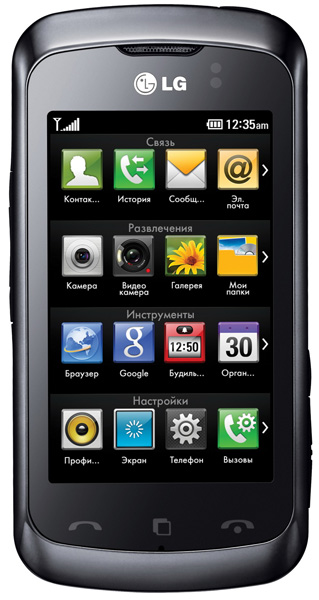 Молодежный сенсорный телефон LG KM555e с поддержкой Wi-Fi
