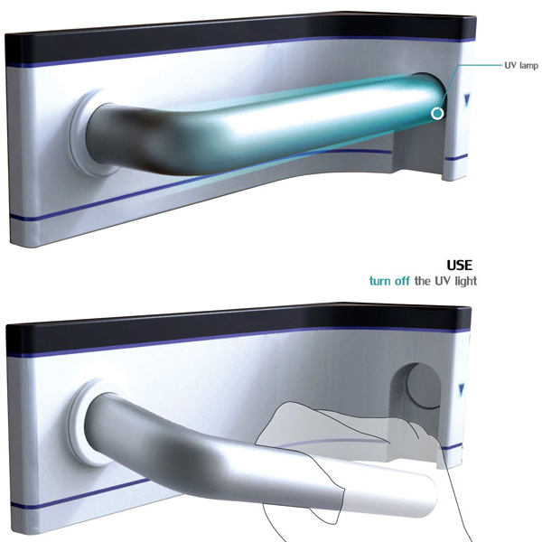 Концепт дверной ручки с ультрафиолетовой лампой для стерилизации рук-2