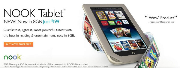 Представлен планшет Nook Tablet на 8 ГБ за $200