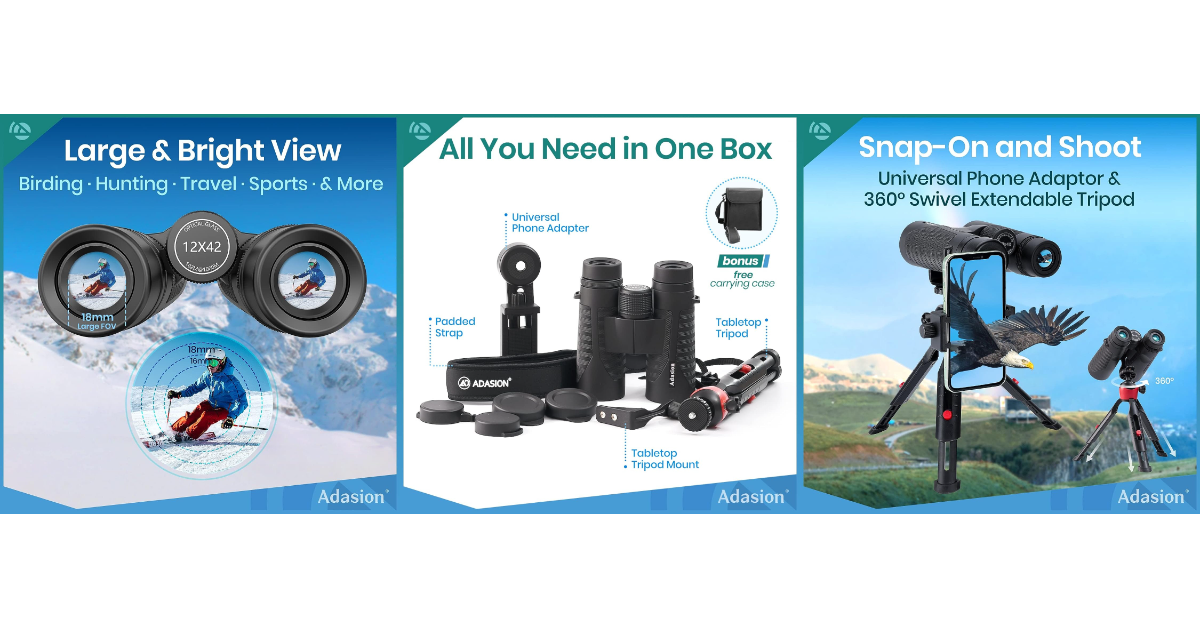Adasion 12x42 HD best lightweight binoculars for bird watching