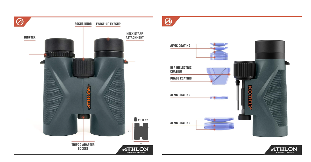 Athlon Optics Midas 8x42 best lightweight binoculars for bird watching