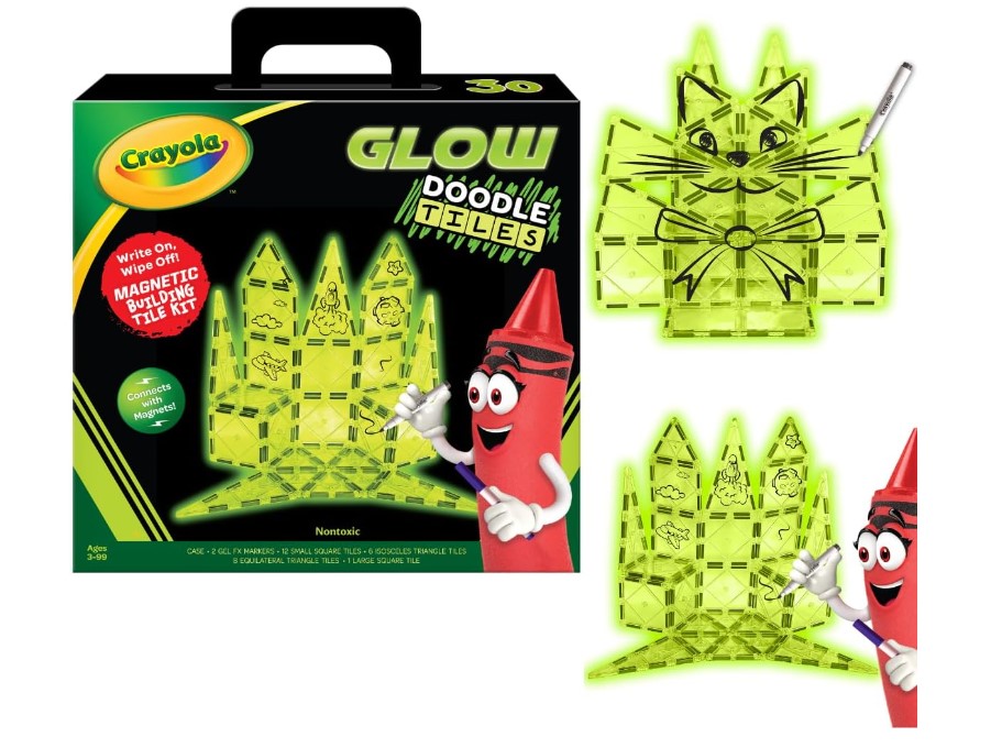 CreateOn Crayola Glow Doodle magnetic tiles for kids