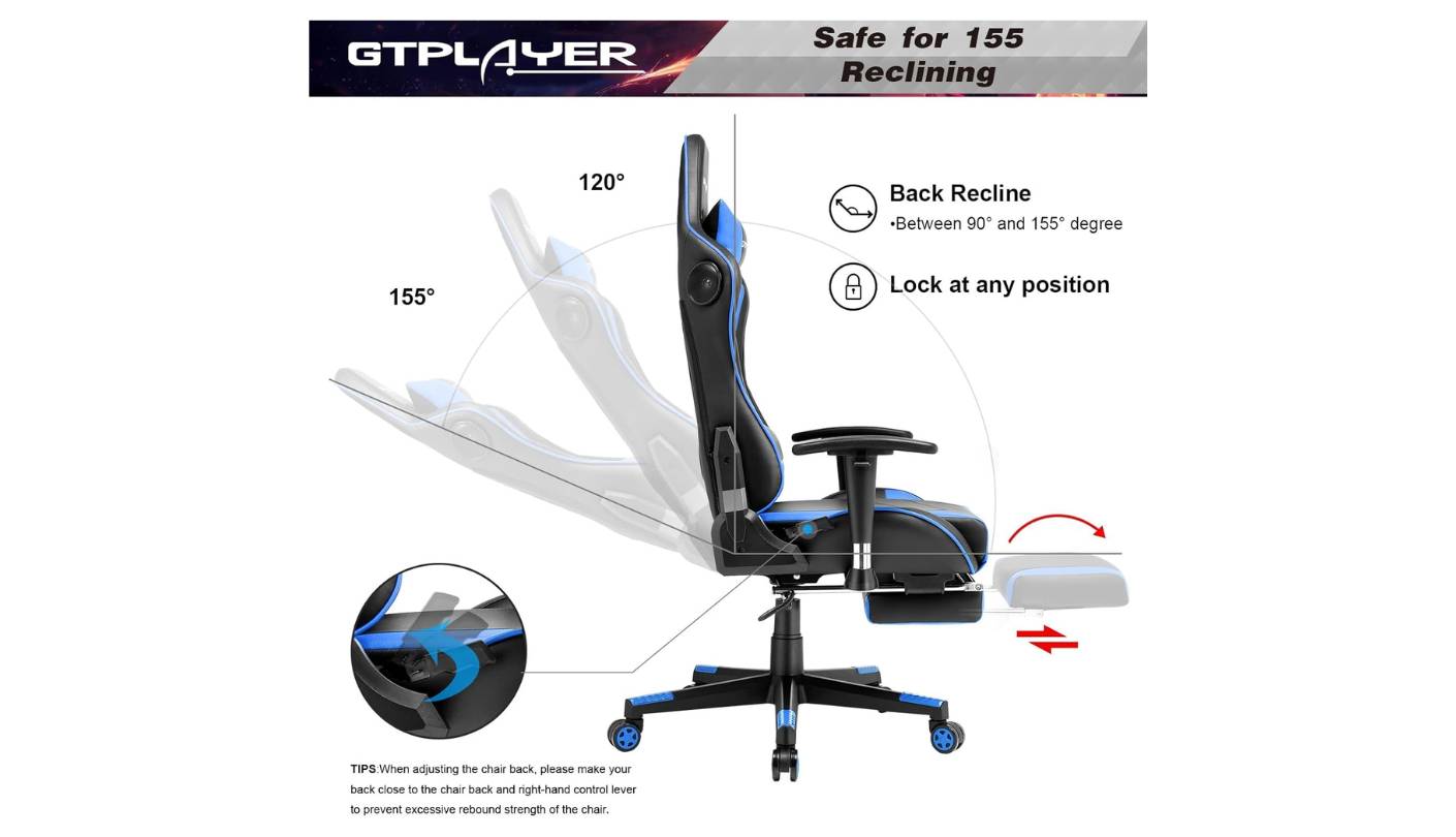 GTPLAYER gaming chair for back pain with Footrest