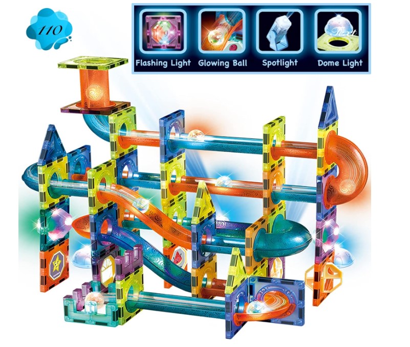BELLA GLOBE Glowing Marble Run Race Track magnet tiles kids