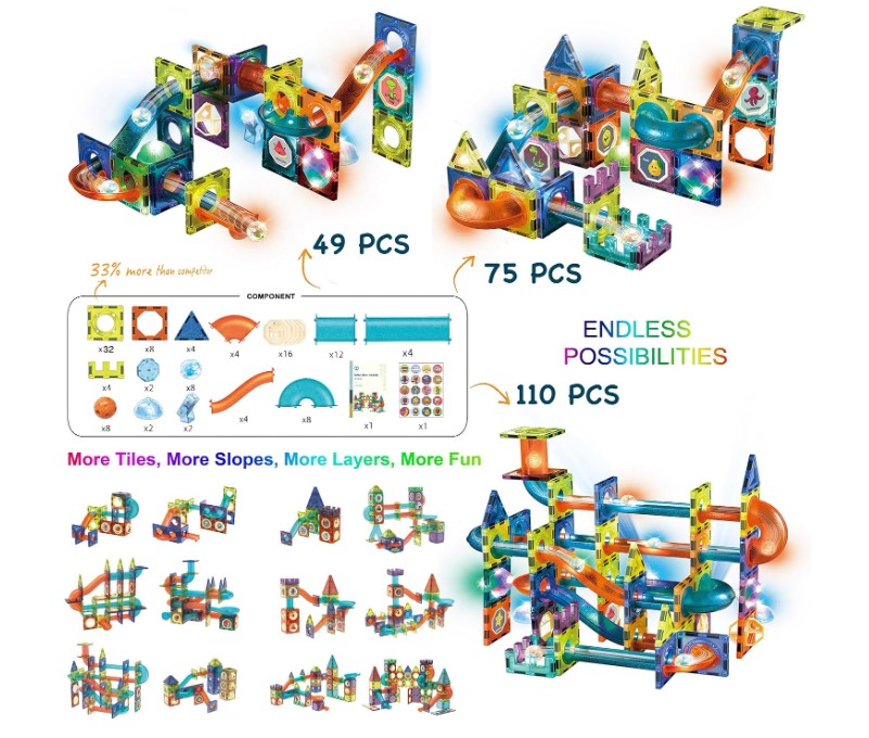 BELLA GLOBE Glowing Marble Run Race Track educational magnetic toy