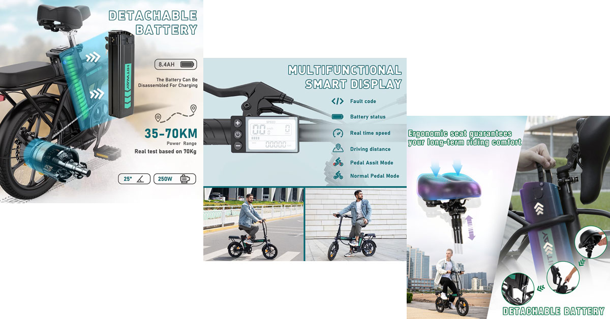 Vélo électrique pliable HITWAY BK5 pour les cyclistes lourds