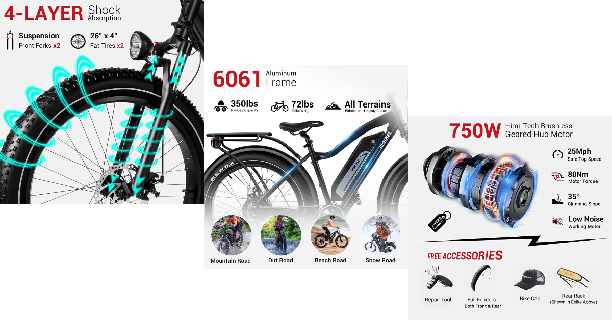 Himiway Cruiser Fat Tire meilleur vélo électrique pour les cyclistes lourds