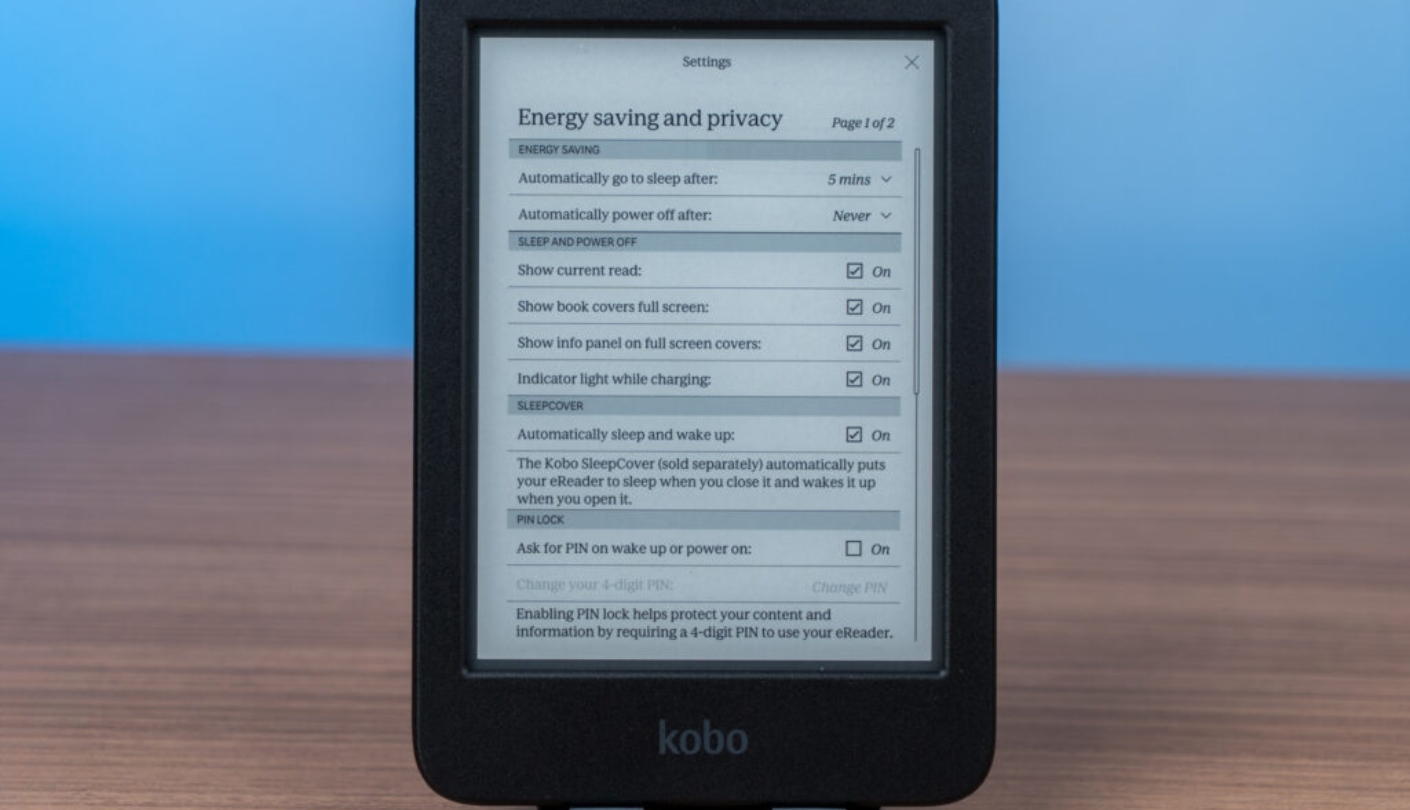 Kobo Clara BW e-reader for night reading