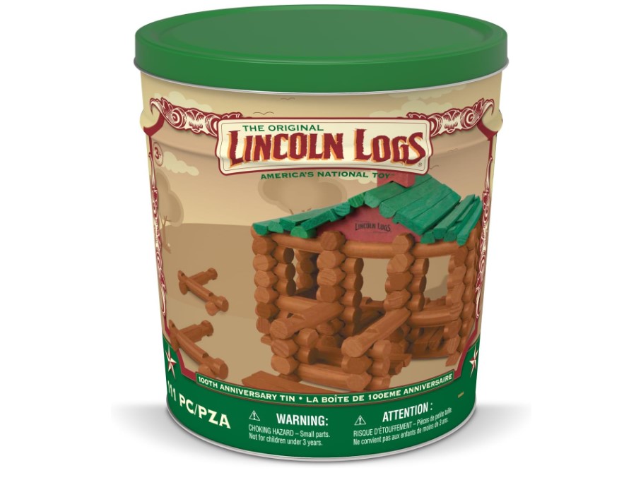 Lincoln Logs 100th Anniversary Tin stacking blocks for children