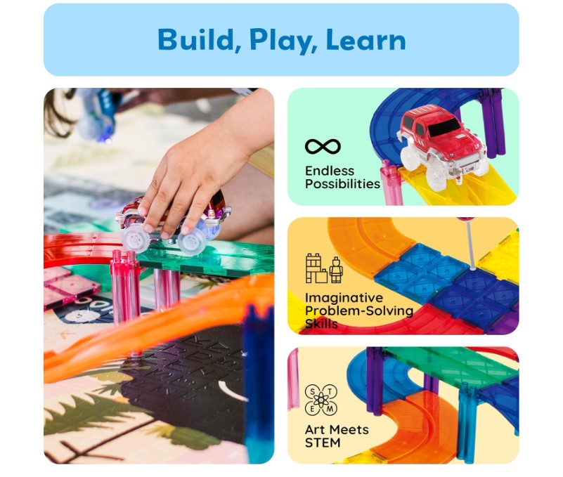 PicassoTiles Race Track magnetic building blocks