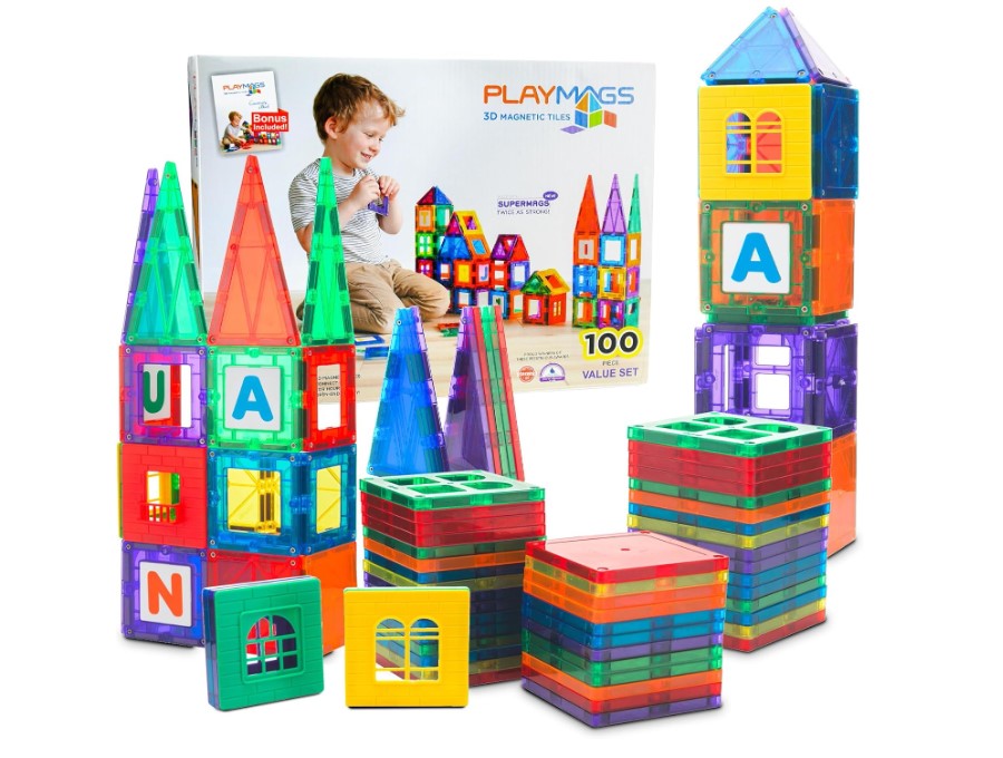 Playmags Magnetic Tiles 100-Piece building toy for boys
