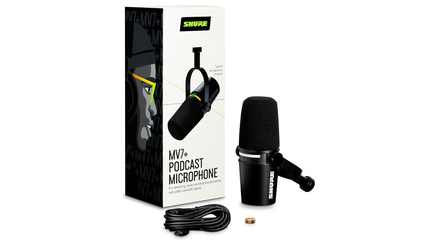 Shure MV7 Plus condenser microphone for home studio