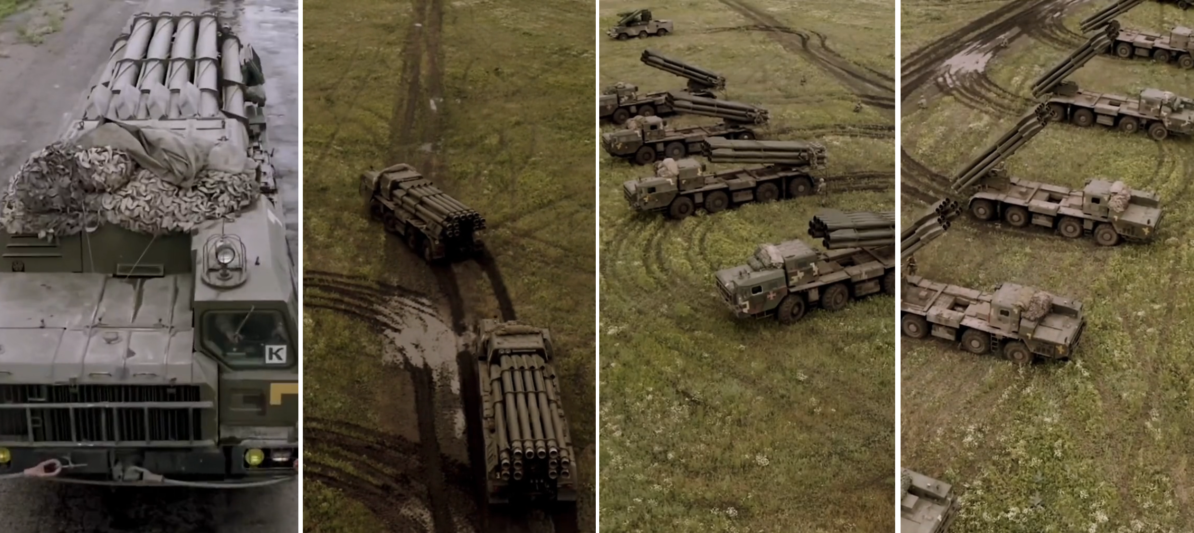 Le forze armate dell'Ucraina hanno mostrato una colonna di sistemi missilistici ucraini "Vilha" con munizioni regolabili da 300 mm