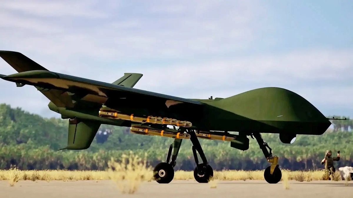 General Atomics a présenté une vidéo en images de synthèse du dernier UAS Mojave, transportant 16 missiles AGM-114 Hellfire et volant pendant plus de 25 heures.