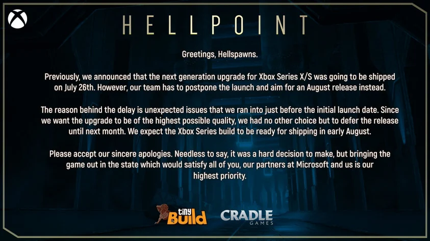 Hellpoint para Xbox Series ha sido pospuesto nuevamente
