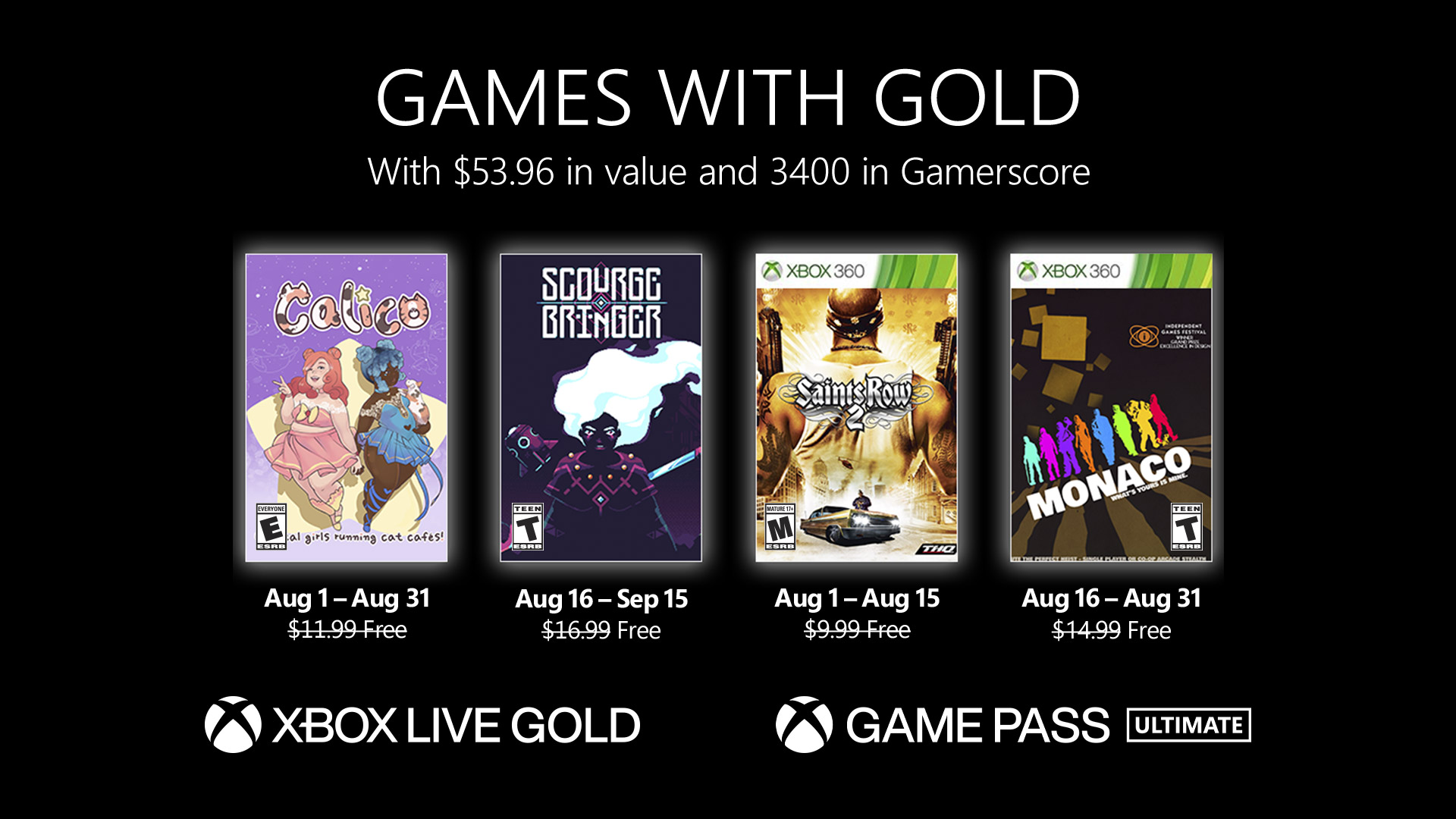 Серпнева добірка Xbox Live Gold включає Calico та Saints Row 2