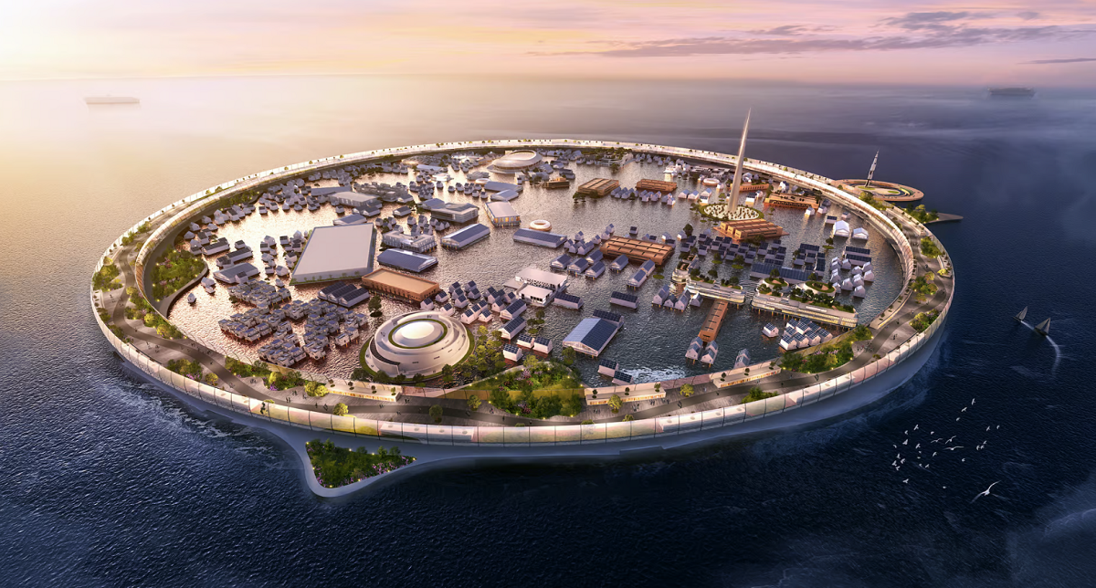 Une entreprise japonaise veut créer une ville flottante, Dogen City, de 4 km de diamètre pour 40 000 personnes, avec son propre port spatial pour les fusées et les engins spatiaux.