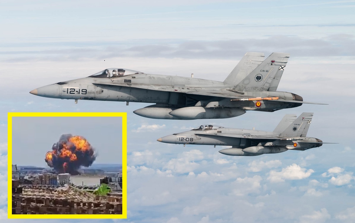 Caccia F/A-18 Hornet dell'aeronautica spagnola si schianta nella base aerea di Saragozza: il pilota si espelle pochi secondi prima dell'esplosione
