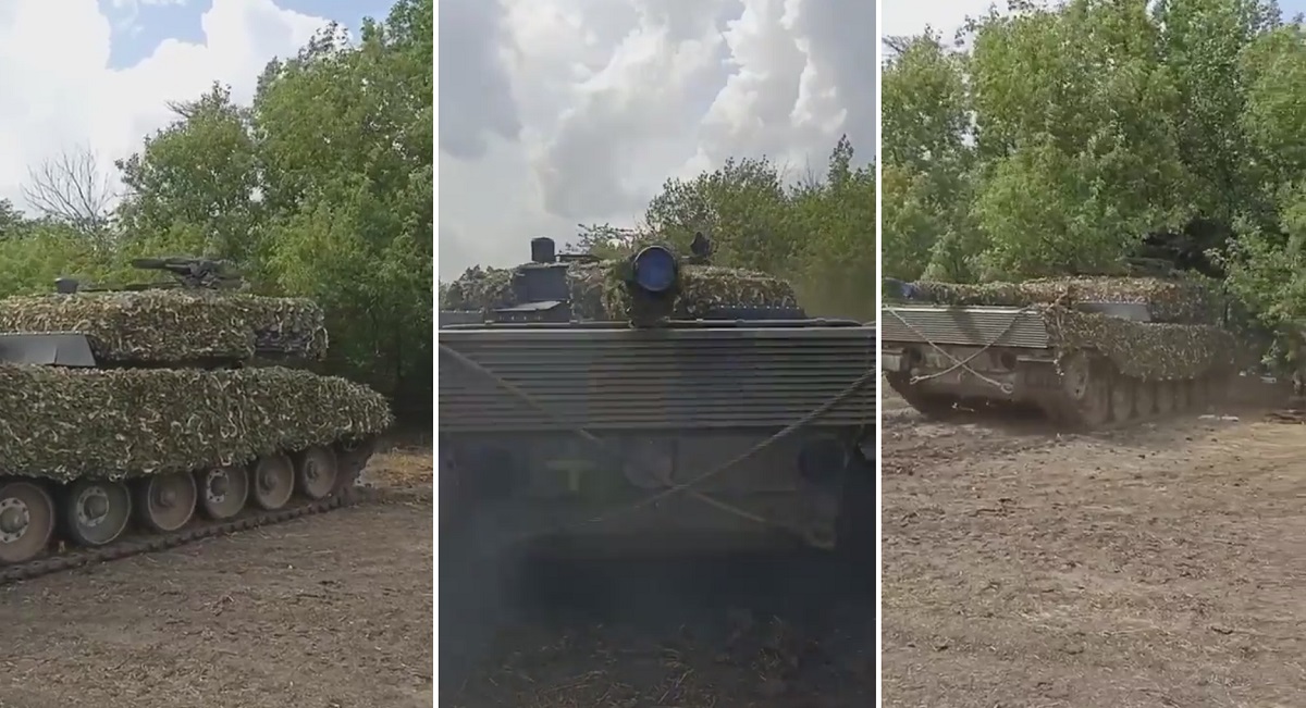 Les forces armées ukrainiennes ont montré pour la première fois le char allemand Leopard 2A4 avec le système de camouflage Barracuda MCS.