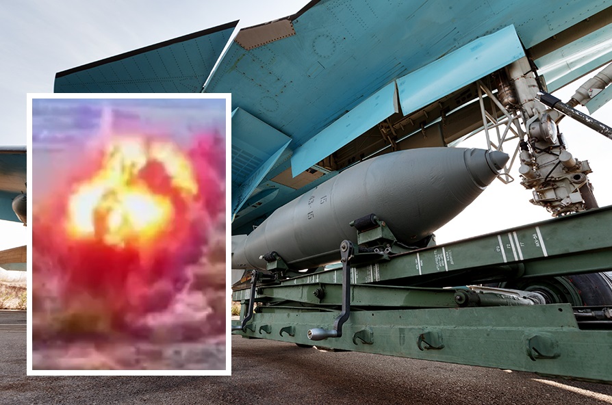 Oekraïense sappeurs vernietigen FAB-250 vliegtuigbom met Russisch equivalent van Amerikaanse JDAM-kit