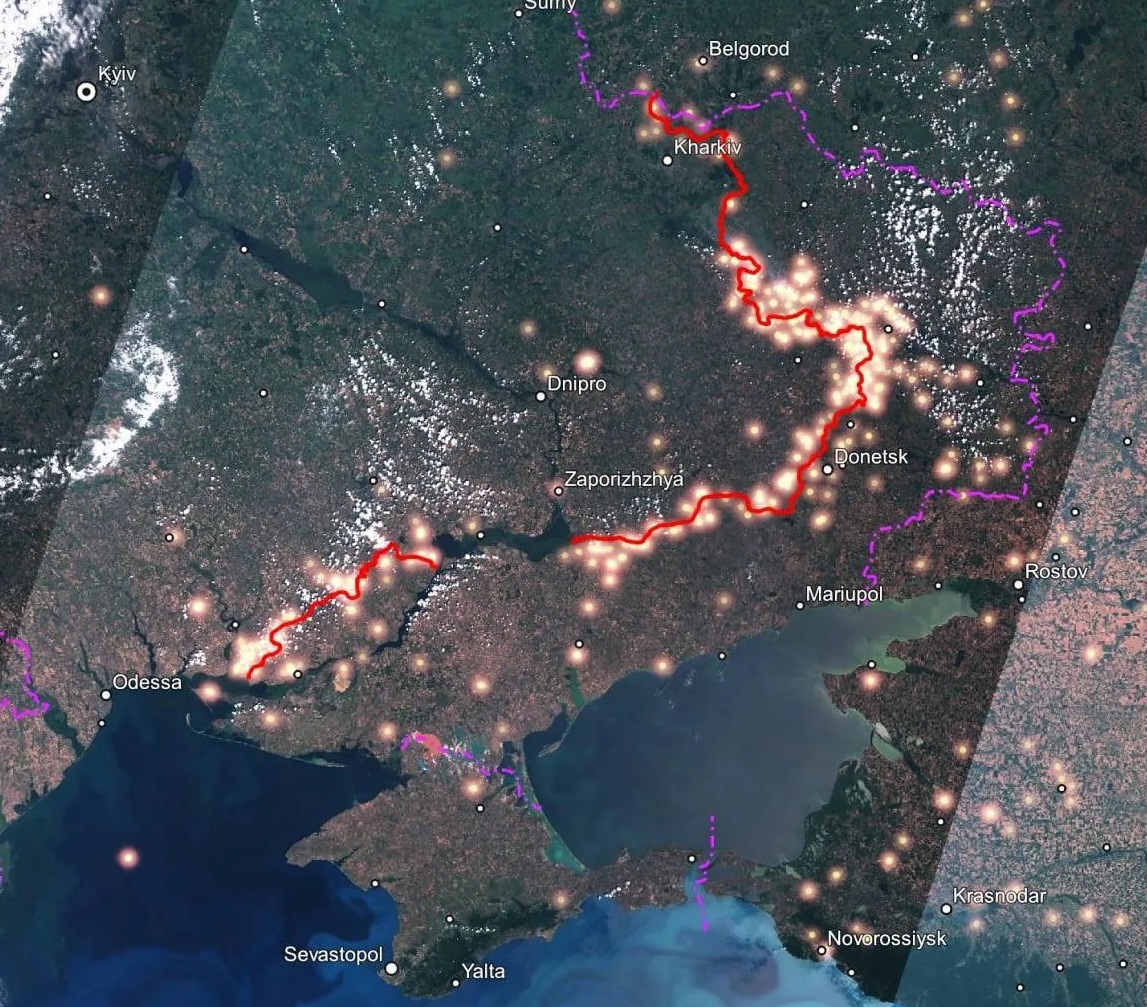 Die NASA zeigte, wie die Frontlinie in der Ukraine aus dem Weltraum aussieht: HIMARS versucht, ein schönes Bild zu machen
