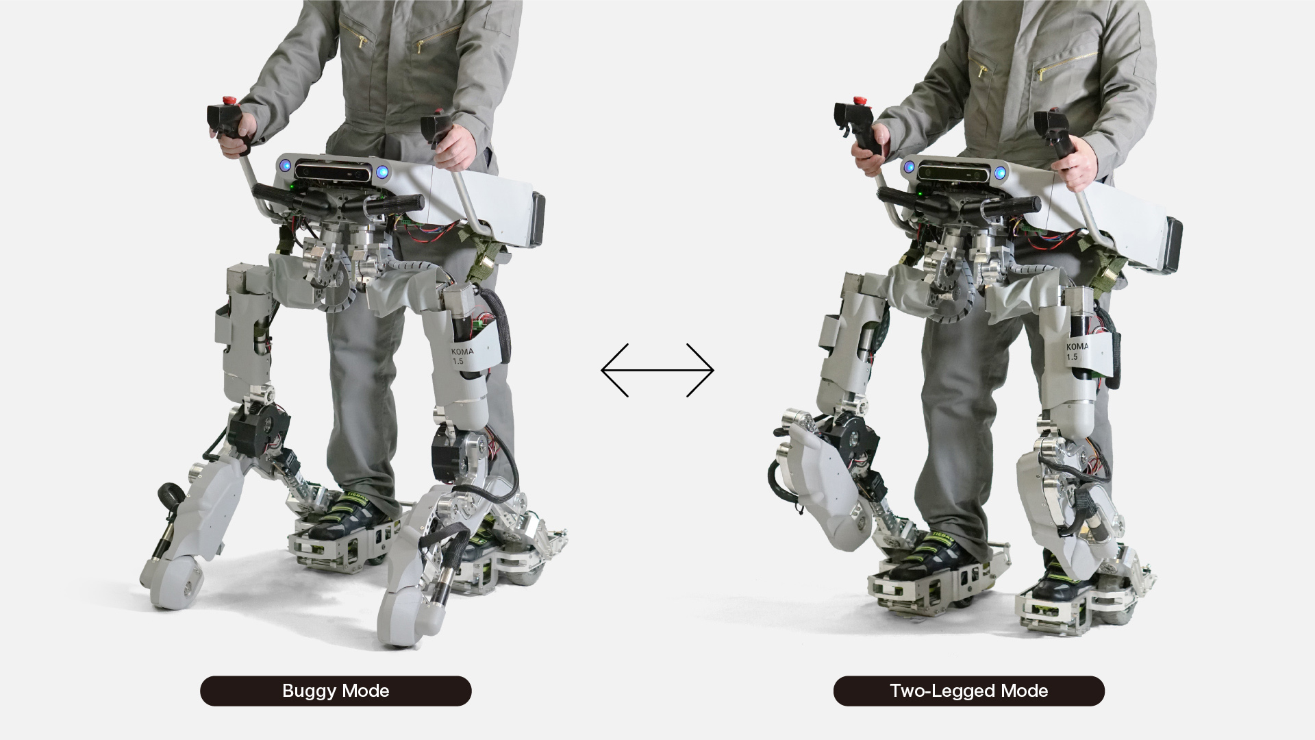 Panasonic Koma 1.5: exoskeleton-transformer - "iron legs" and "buggy" (video)