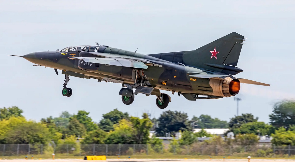 A Russian MiG-23UB fighter jet crashed in the US after the Thunder Over Michigan air show