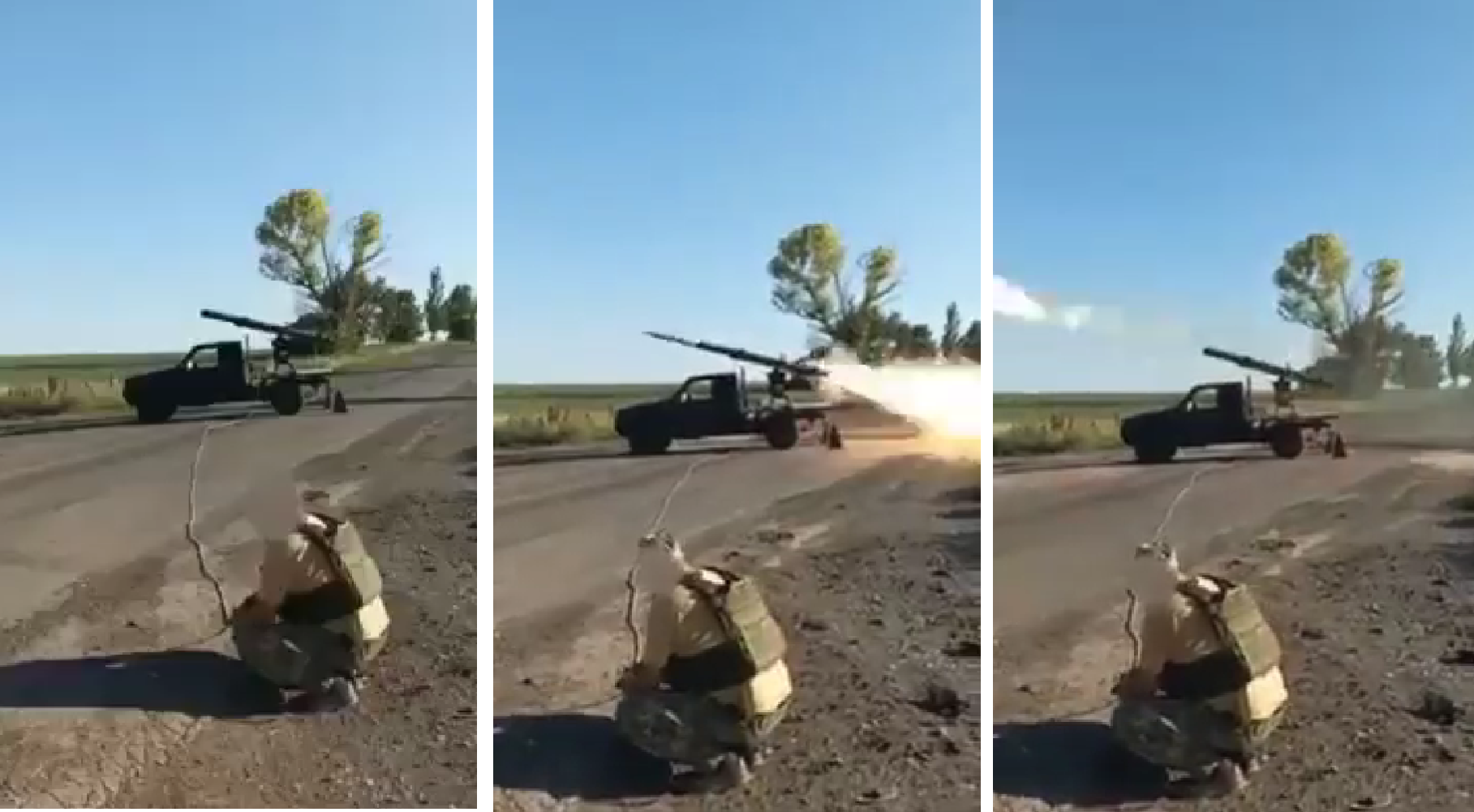 Украинские военные показали в действии самодельную РСЗО Град на шасси гражданского автомобиля