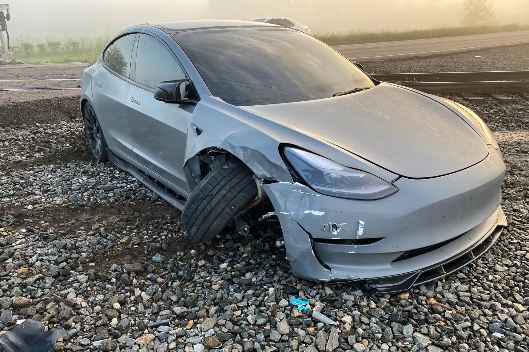 A Tesla car failed to recognise a train in the fog in self-driving mode, causing an accident, but without injuries