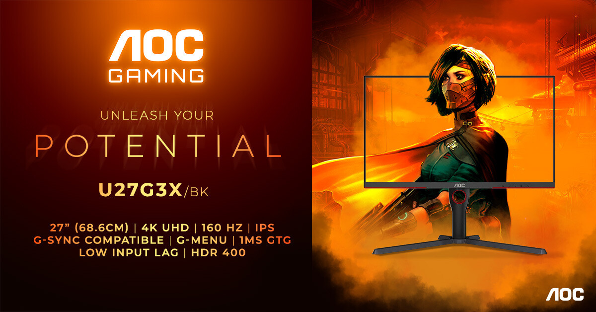 4K UHD, 160Hz and NVIDIA G-Sync for £500 - AOC Gaming U27G3X/BK monitor unveiled