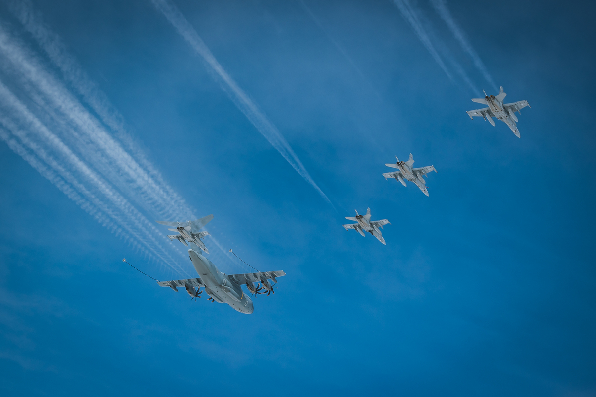 F-35A, Typhoon, F/A-18, F-15E, Rafale and F-16 take part in a joint NATO-Finnish exercise in Europe