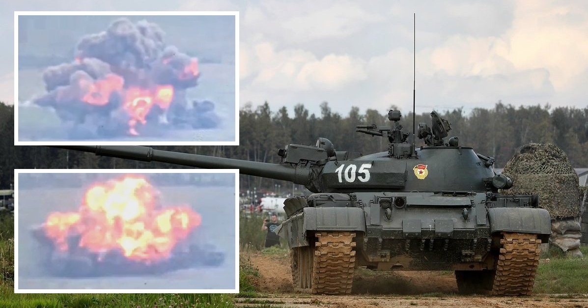Український FPV-дрон Pegas+ ефектно знищив російський танк Т-62МВ з мангалом на башті