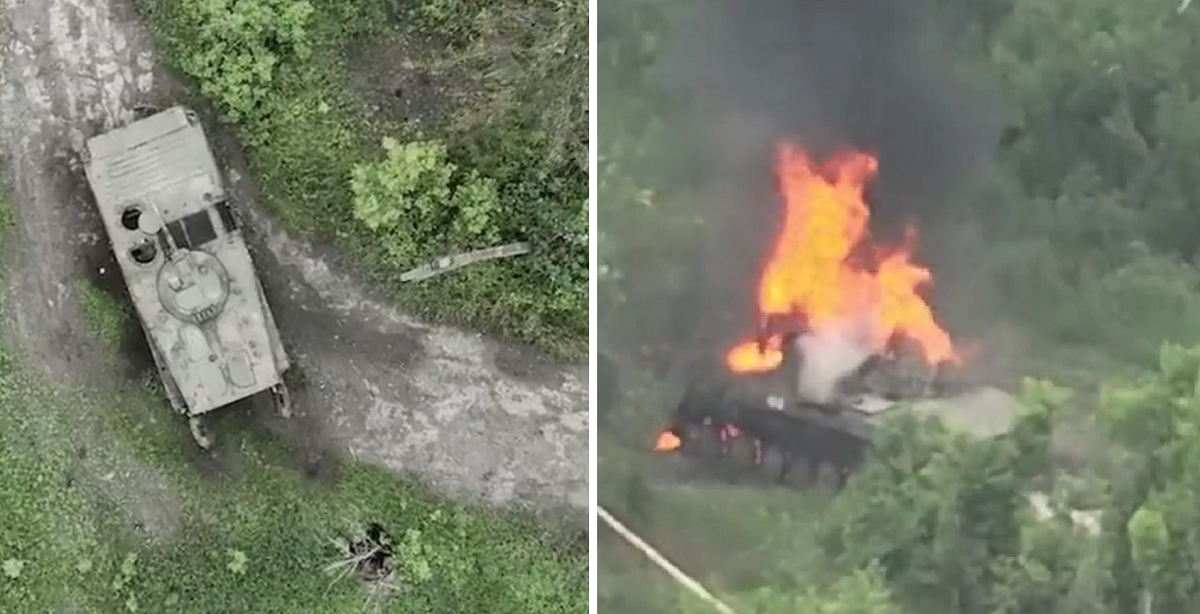 Oekraïense drones vuren granaatwerpers van 40 × 53 af en verbranden een Russische BMP-1 ter waarde van 200.000 dollar.