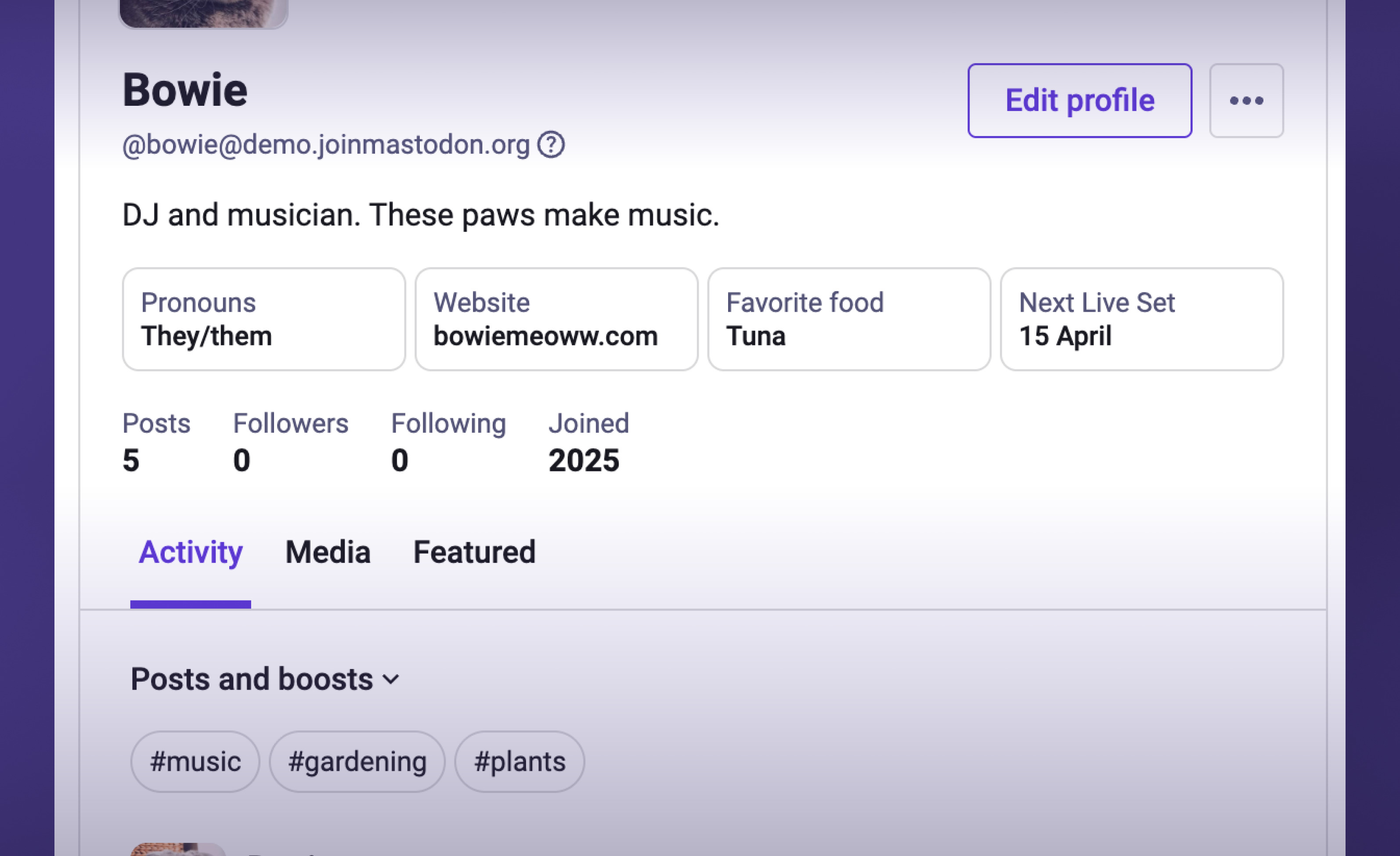 Nouvelle interface compacte des profils Mastodon