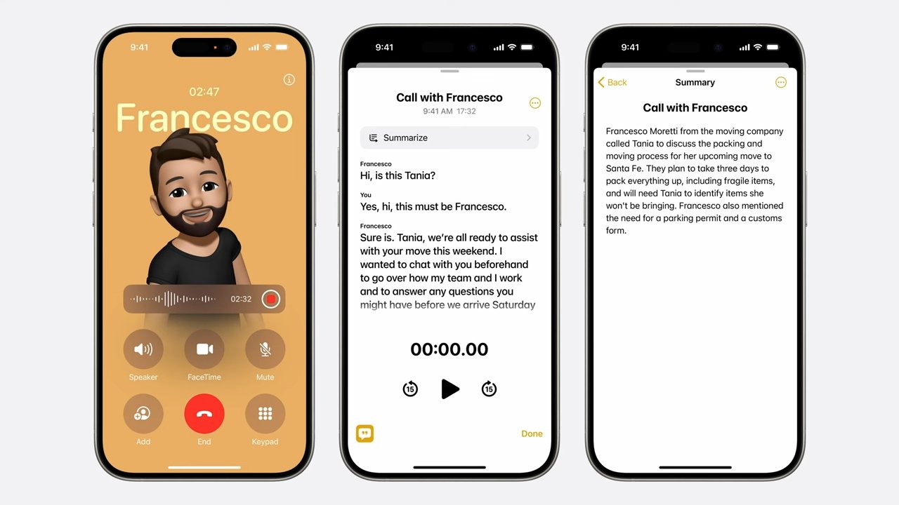 Apple stellt auf der WWDC 2024 die Live-Gesprächsaufzeichnung und -transkription für das iPhone 15 Pro und neuere Modelle vor