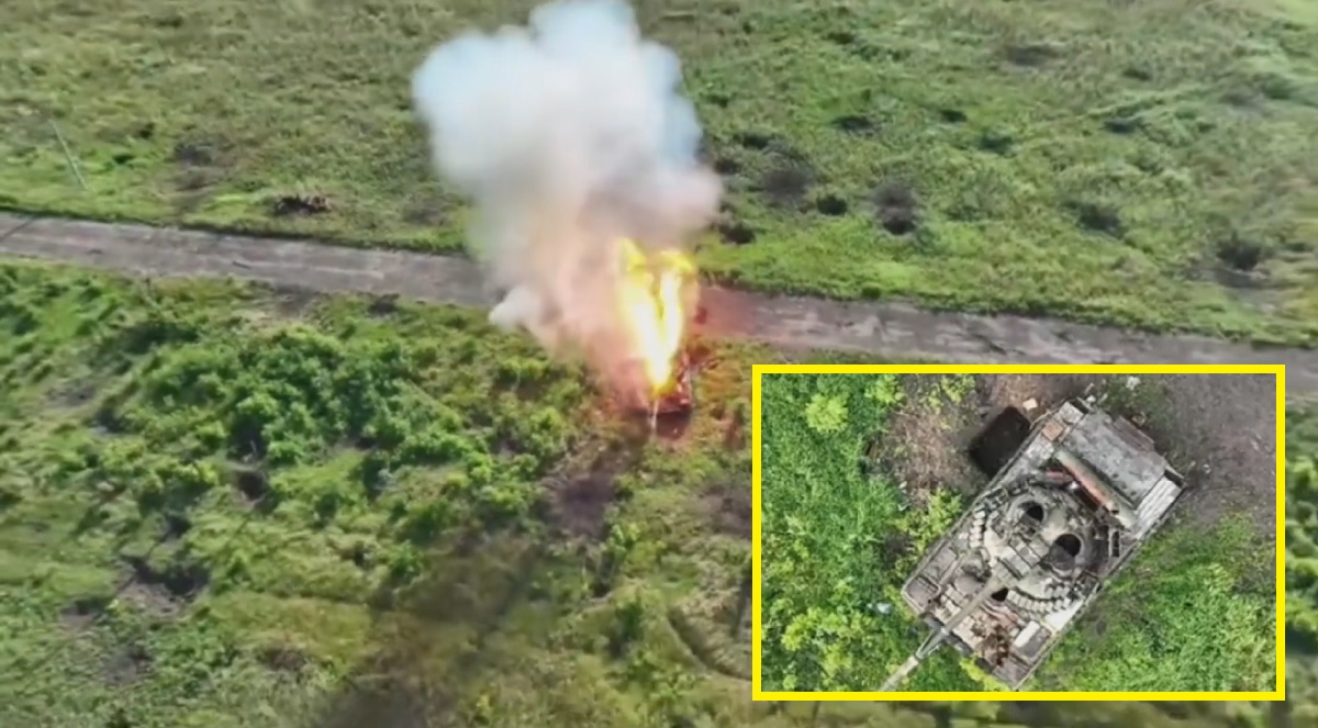 Un drone bombardiere ucraino ha distrutto un carro armato russo T-80BV con una sola granata, colpendolo direttamente nel boccaporto.
