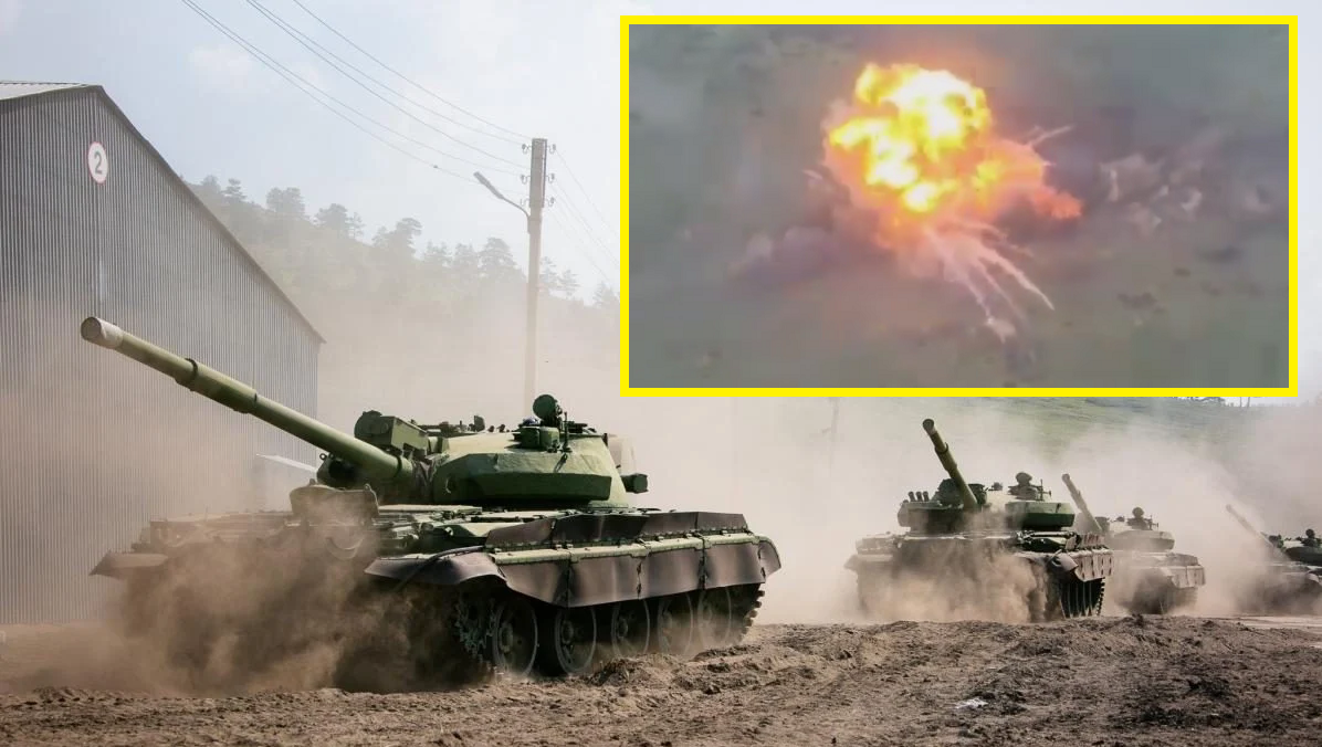 Oekraïense strijdkrachten vernietigen Russische T-62 kamikaze tank met 6.000 kg TNT