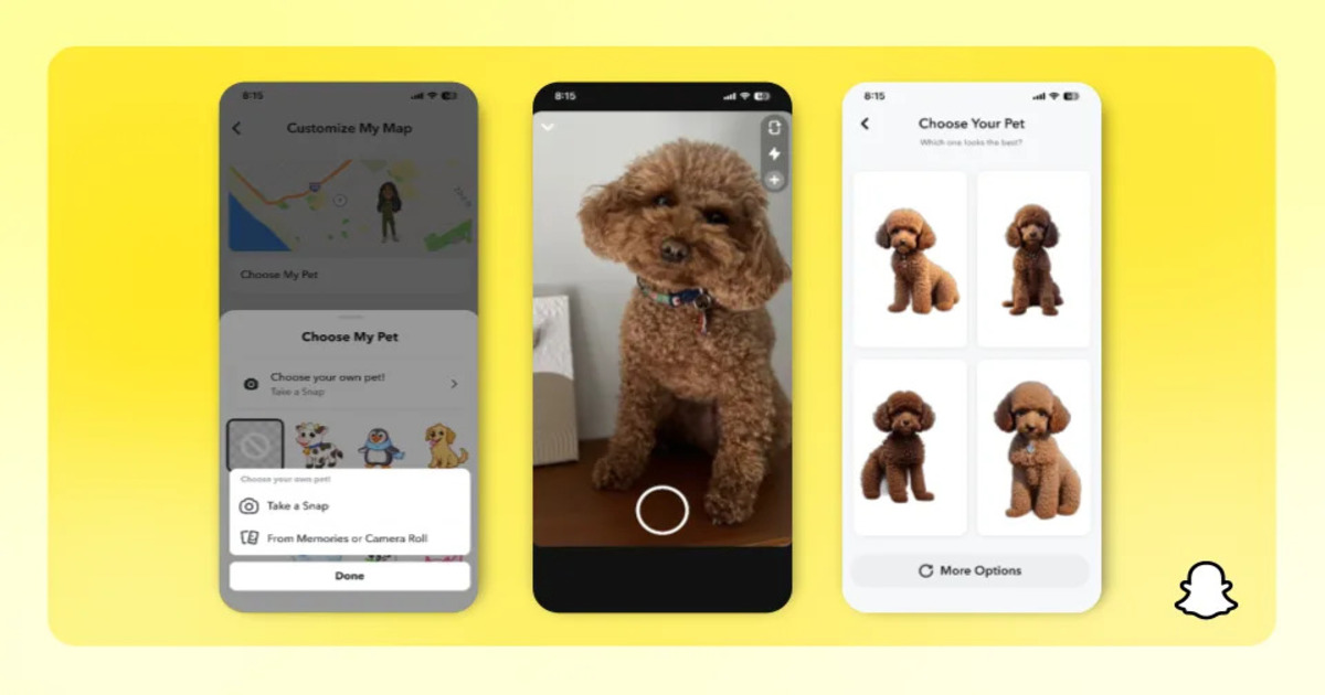 Nouvelle fonctionnalité de Snapchat : Un Bitmoji IA affiche votre animal de compagnie