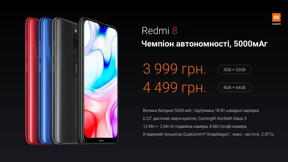 Бюджетник Redmi 8 дебютував в Україні: Snapdragon 439 та батарея на 5000 мАг за 3999 грн