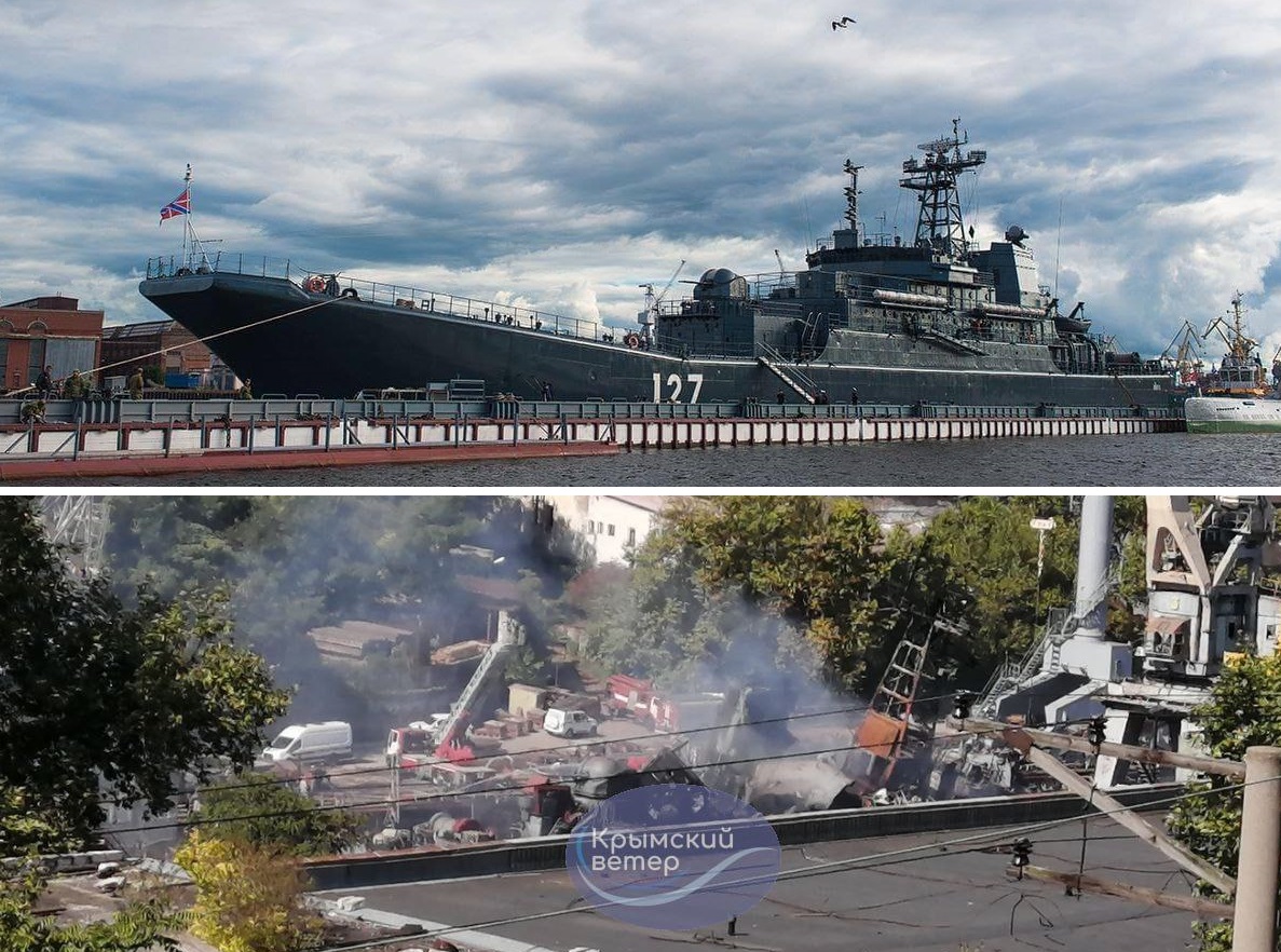 Nye fotos viser katastrofale skader på det store russiske landgangsskib Minsk