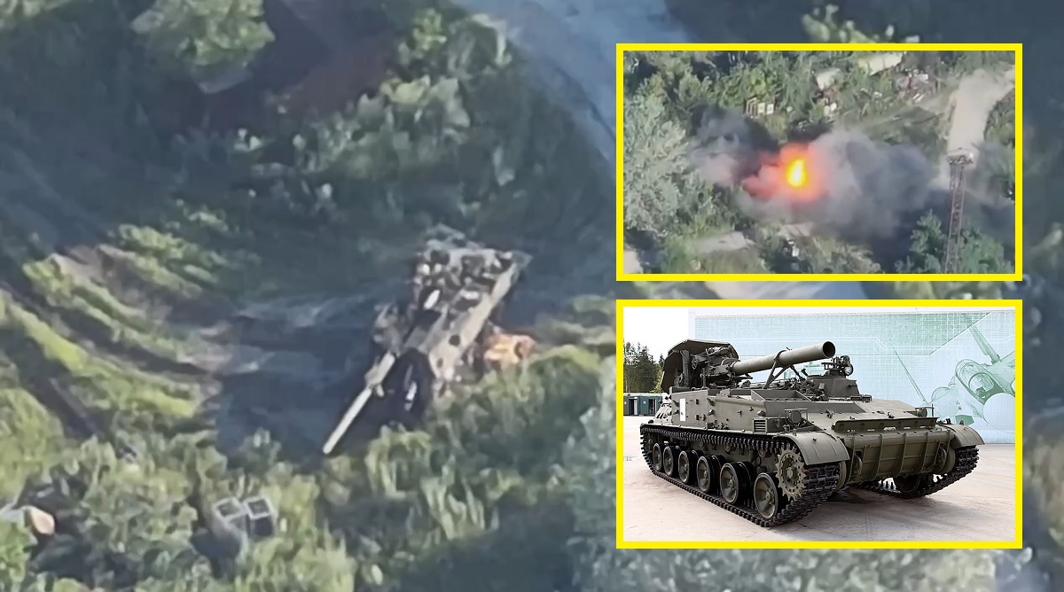 Ukrainian FPV drone destroyed a rare Russian 2S4 Tulpan self-propelled mortar capable of firing nuclear warheads