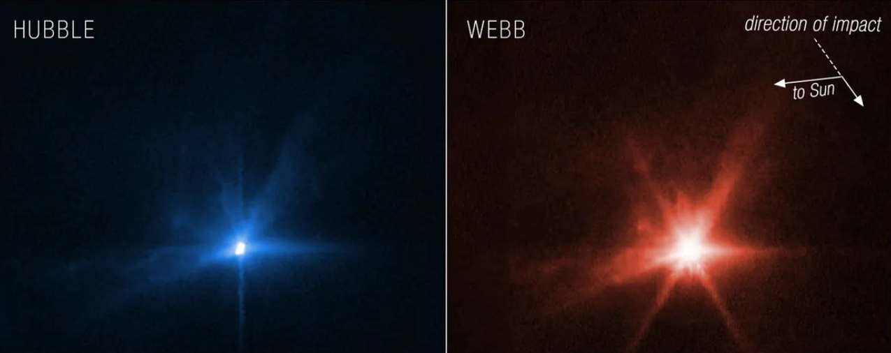 Los telescopios James Webb y Hubble grabaron la colisión de la sonda DART con un asteroide