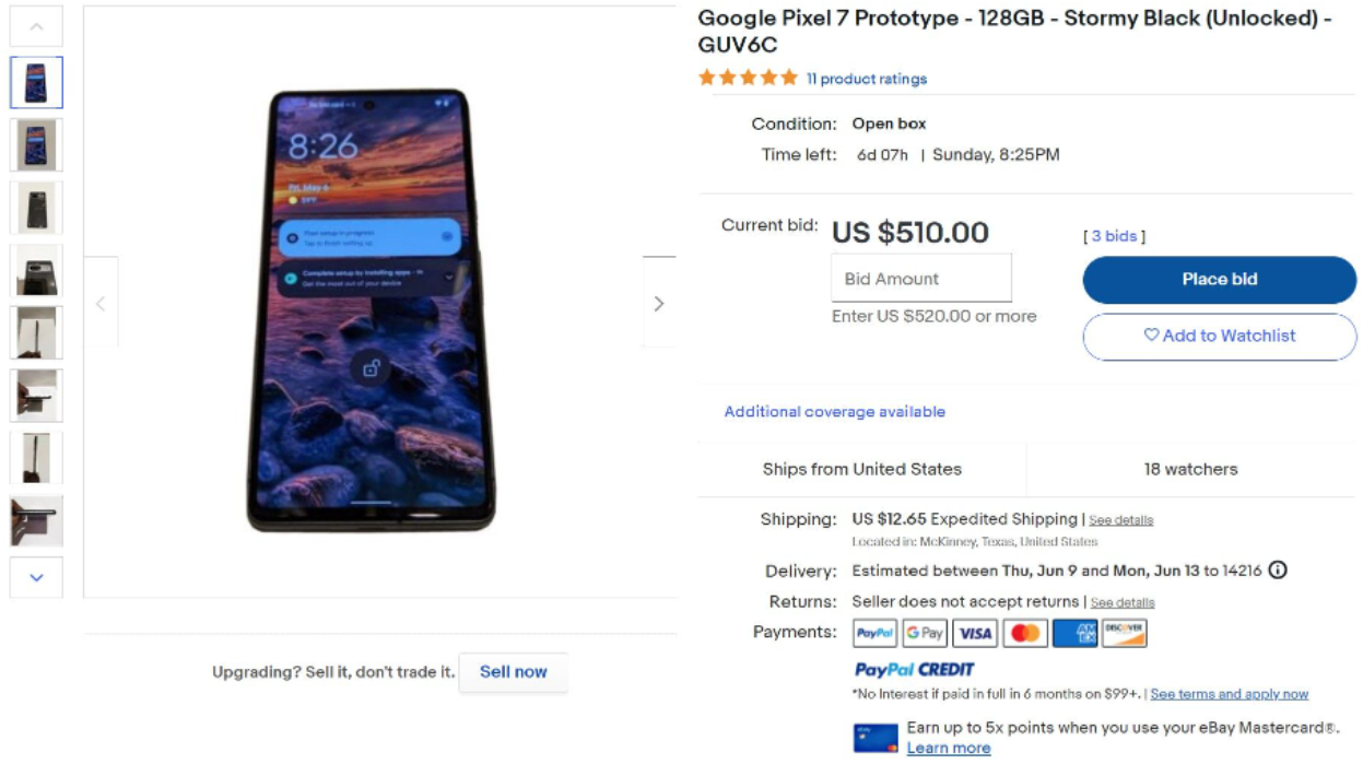 Prototipo de Google Pixel 7 aparece en eBay por $ 510
