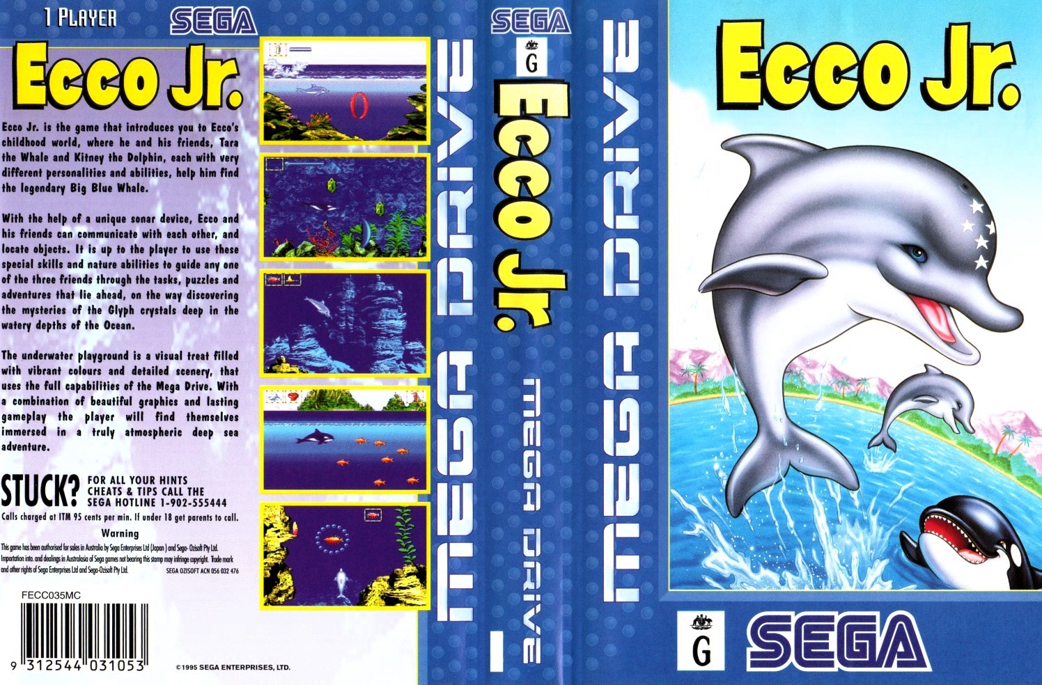 Boîte australienne d'Ecco Jr. sur Mega Drive