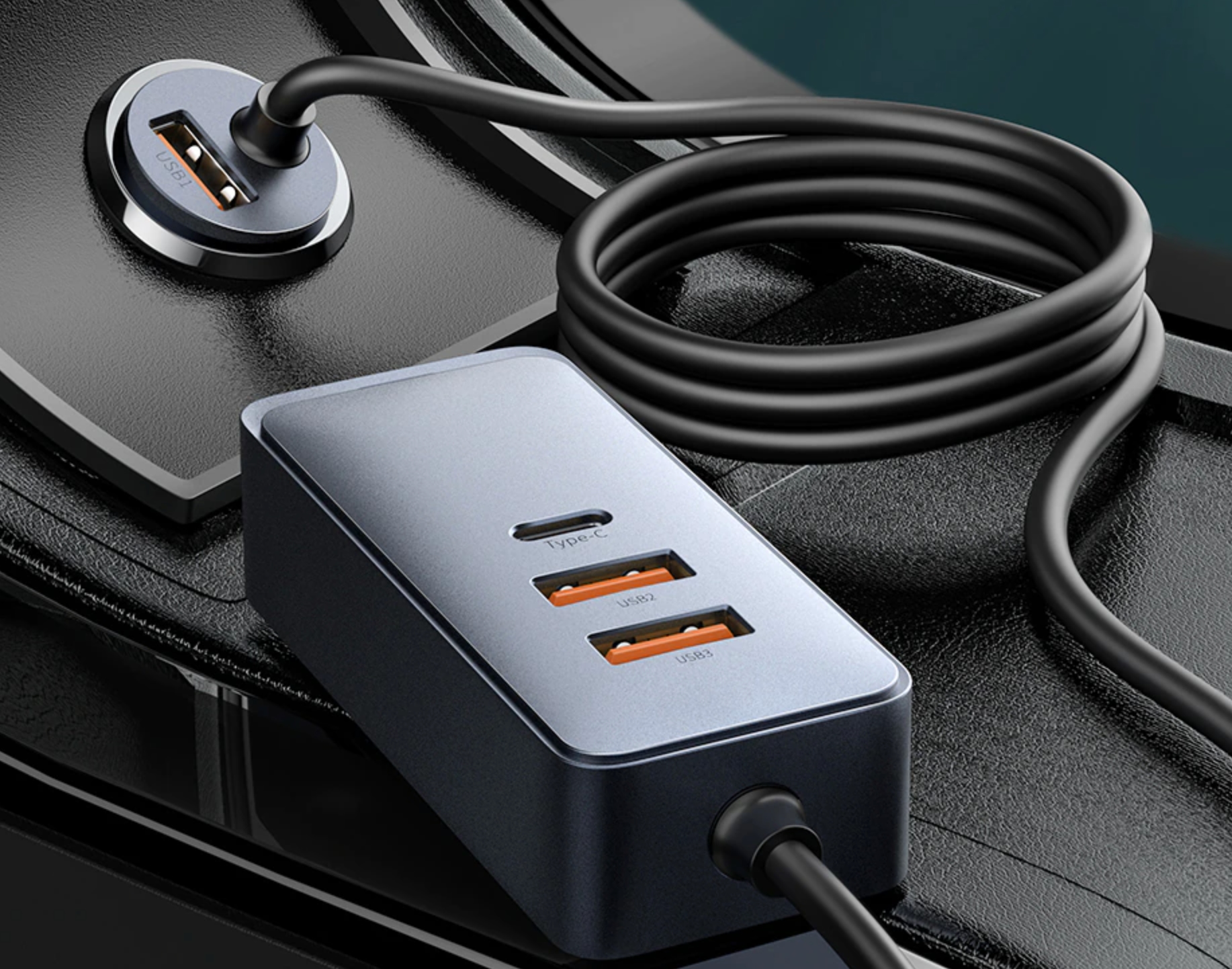 Baseus car charger with extender, 4 ports and 120W power for $20