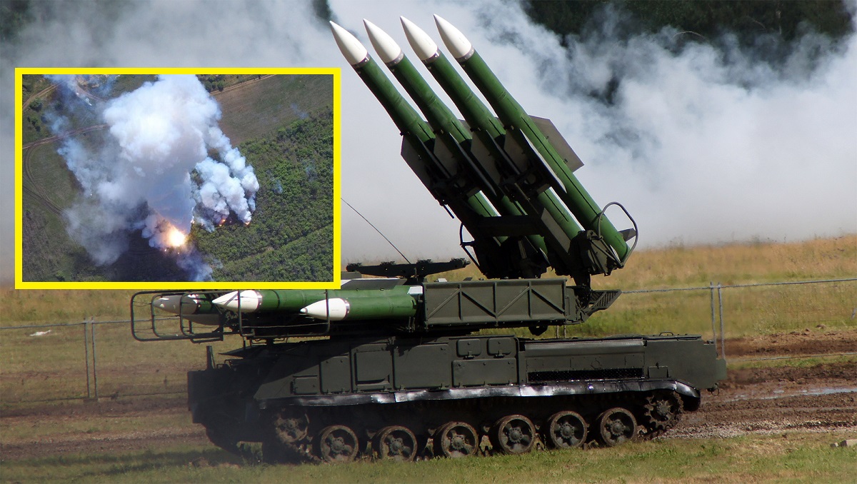 Ukrainische Streitkräfte demonstrieren Zerstörung des russischen Boden-Luft-Raketensystems SA-11 Gadfly mit dem Raketensystem HIMARS