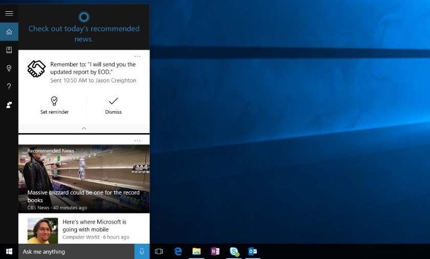 Cortana в Windows 10 напомнит о данных обещаниях