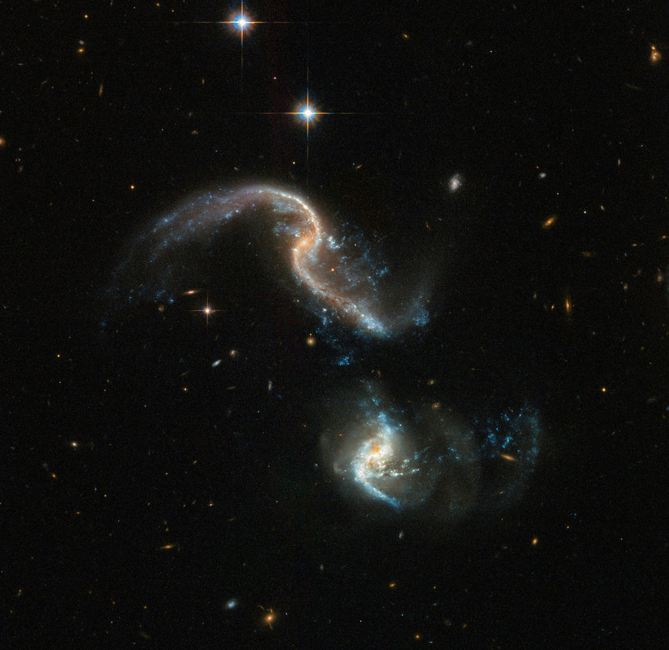 The Hubble Telescope captures two colliding galaxies